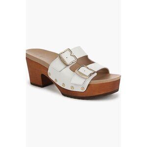 Dr Scholls Original Vibe Platform Slide Sandals Sz 8M White Gold Buckle New